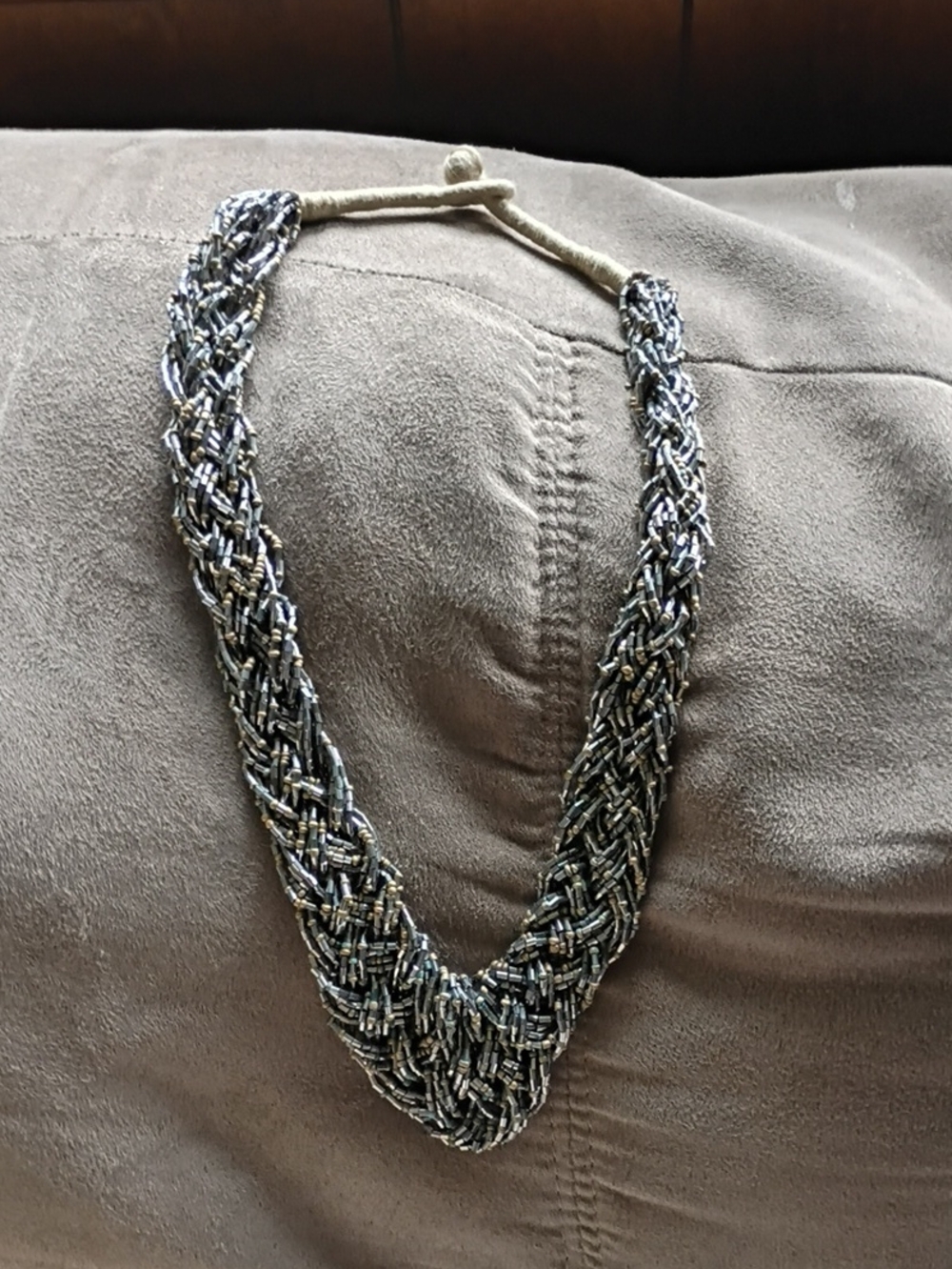 Braided Metallic Seed Bead Necklace in Black & Silver